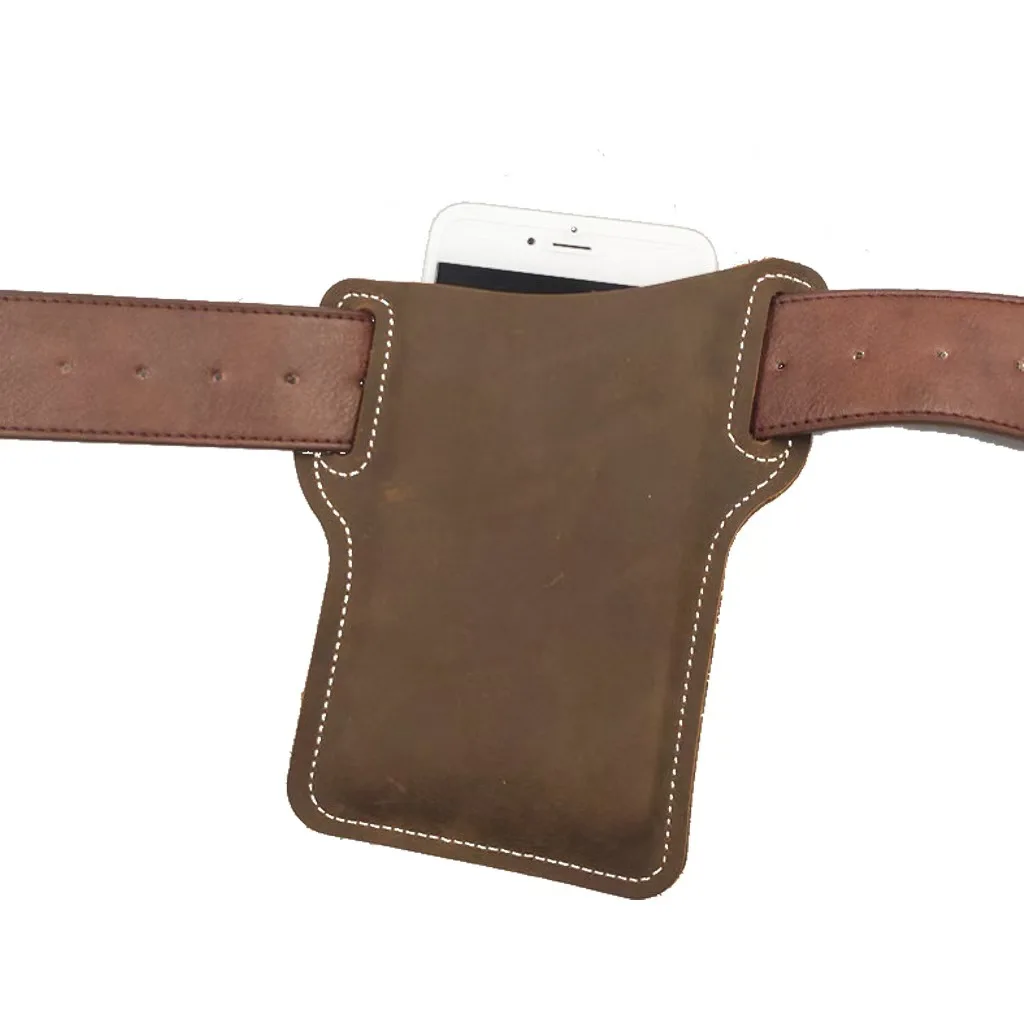 Almacenamiento al aire libre, riñonera Retro de cuero de caballo para teléfono, cinturón, riñonera colgante para hombre, bolsa para teléfono de trabajo deportivo para acampar - imagen 5