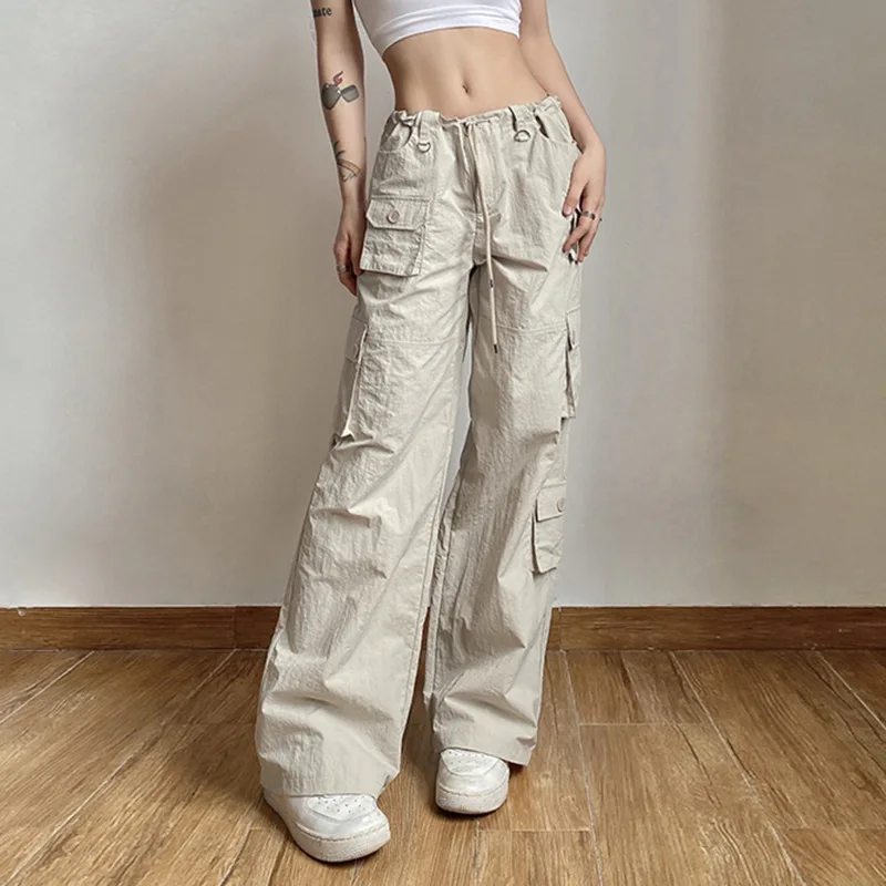 Pantalones Cargo de pierna ancha para mujer, pantalón informal recto con bolsillo, Joggers holgados, ropa de calle Y2K - imagen 4