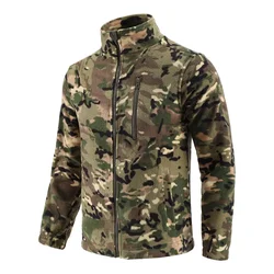 Chaqueta de lana con cuello levantado de camuflaje para exteriores, cárdigan de doble cara, abrigo de carga, tanque interior, cortavientos tácticos, deportes para correr