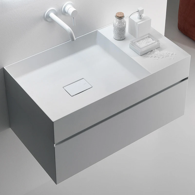 Mueble de baño de piedra artificial hecho a medida, combinación integrada, lavabo de pared, lavabo montado en la pared - imagen 5