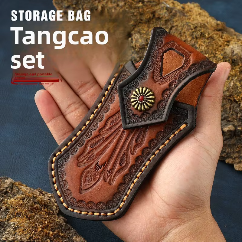 Funda táctica cuchillo plegable cuero curtido vegetal – bolsa cinturón - imagen 3