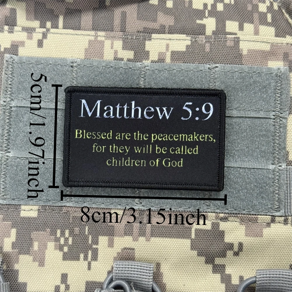 Matthew 5:9 versículo bíblico moral parche táctico impreso parches de gancho y bucle en ropa mochila militar pegatina brazalete apliques - imagen 2