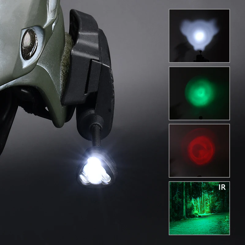 Luz táctica para casco Mpls, lámpara rápida para casco, rojo, verde, blanco, IR, 4 modos, luz para tareas de caza, faro Airsoft con 4 rieles - imagen 2