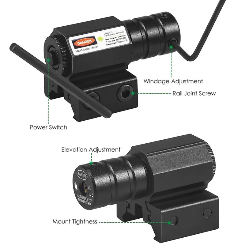 Mini mira láser de punto rojo ajustable de 11 mm y 20 mm