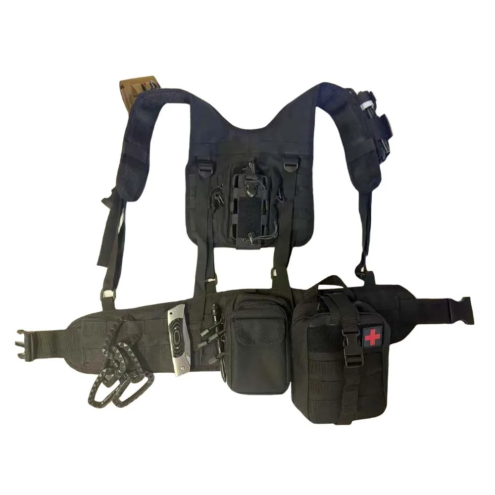 Cinturón táctico con correa para el pecho, correas para los hombros, cinturón en H, equipo multifuncional ligero y transpirable para exteriores, chaleco de pesca - imagen 3