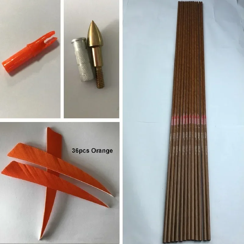 12 Uds. Ejes de flecha de carbono puro piel de madera Spine600 32 pulgadas 5 pulgadas pluma de pavo 75gr puntas compuesto arco tradicional tiro - imagen 4
