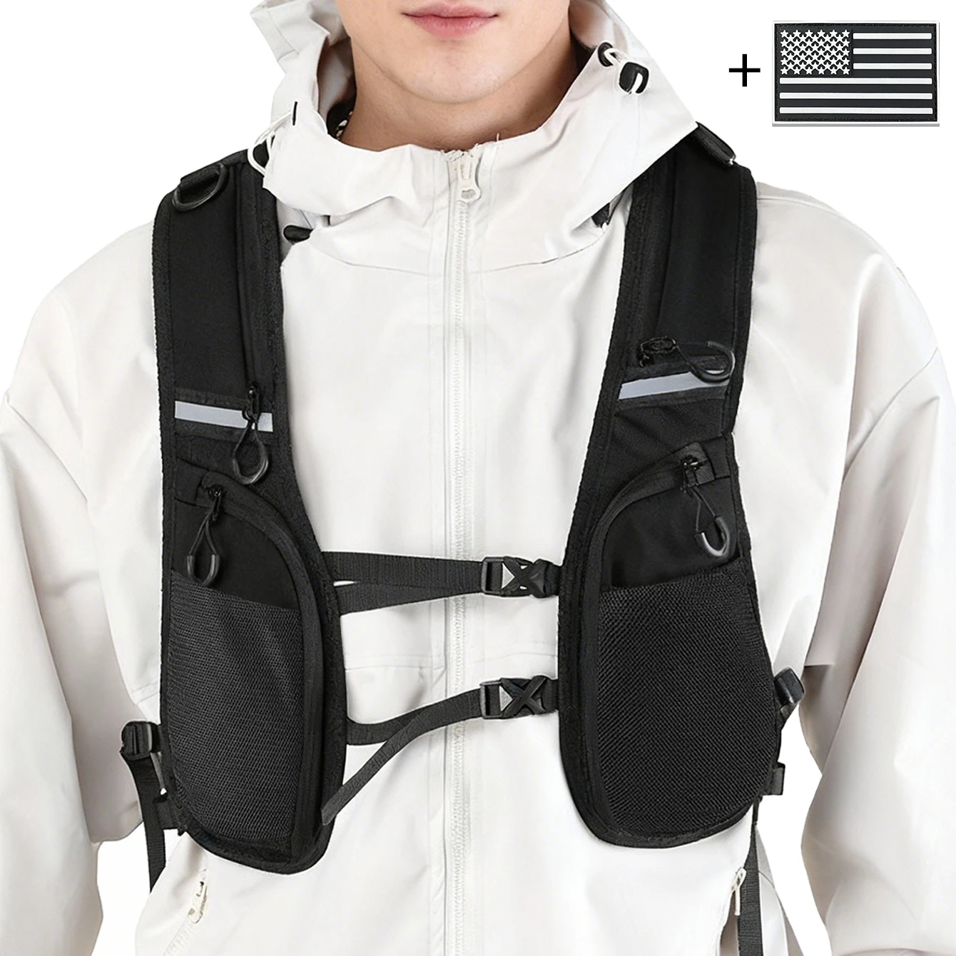 Chaleco reflectante ligero, equipo de seguridad con múltiples bolsillos para correr, ciclismo, senderismo, almacenamiento seguro para billetera de teléfono