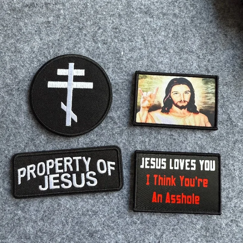 Parches bordados religiosos, insignia de moral cruzada de Jesús, parche para brazalete con gancho y bucle para decoración de chaqueta, mochila