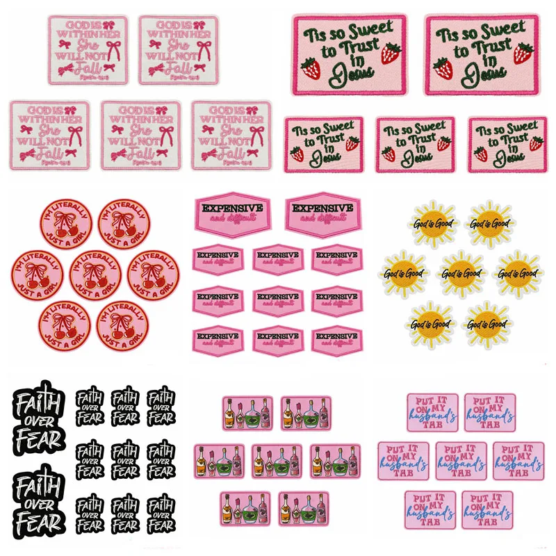 10 unids/lote, venta al por mayor, apliques de letras de dibujos animados, parches para planchar en ropa, frases/texto, parches bordados para pegatinas de ropa - imagen 2