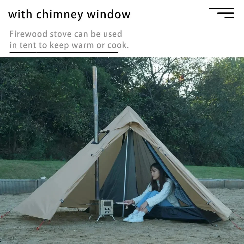 Tienda tipi ultraligera pirámide doble capa con ventana chimenea - imagen 2