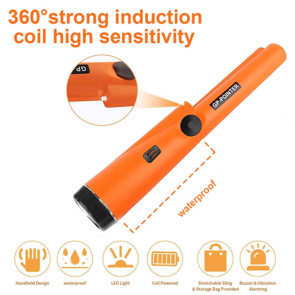 Detector de metales portátil con puntero GP con correa de pulsera LED resistente al agua IP66 para caza del tesoro y exploración al aire libre