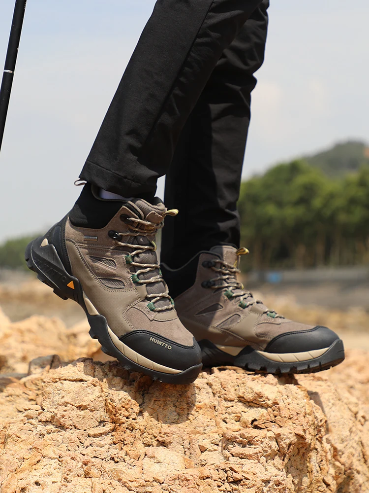 Zapatos de senderismo de cuero de vaca HUMTTO, botas de caza impermeables para hombre, botines tácticos de combate en el desierto, zapatillas cálidas de trekking para hombre - imagen 2