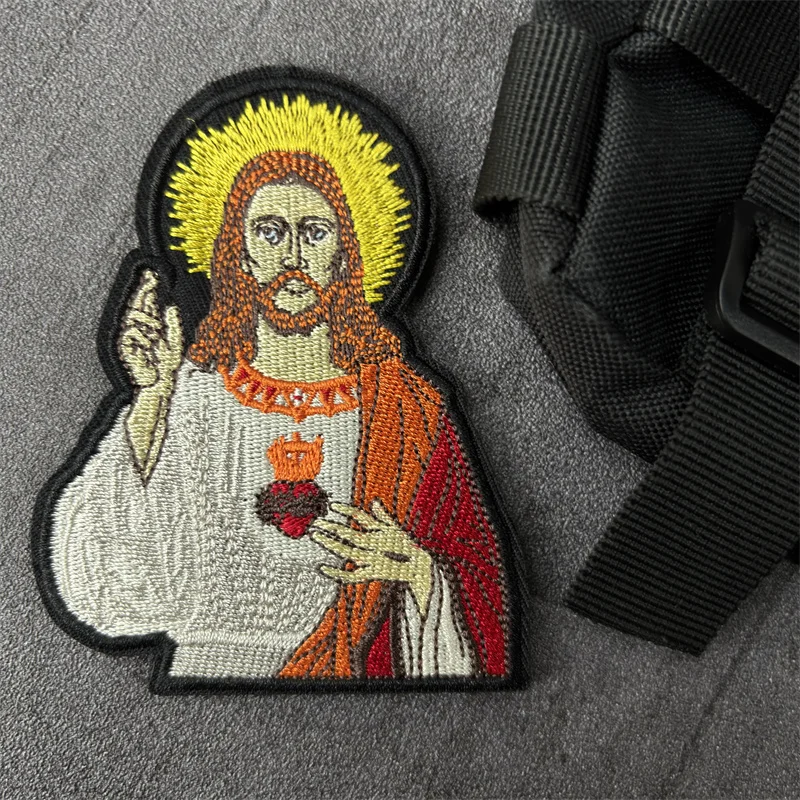 Parche bordado de Jesús grande para ropa, insignias de moral táctica, parches militares con gancho, pegatinas para mochila, brazalete - imagen 2