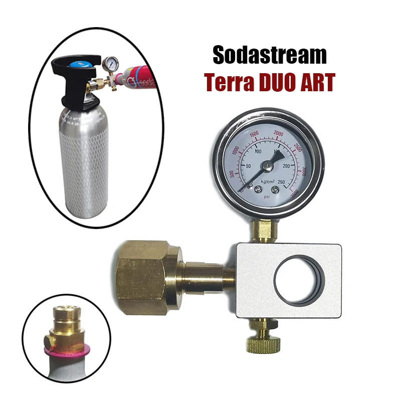 Adaptador de estación de llenado de recambio de ciclo de CO2 Terra DUO ART de agua con calibre, botella de tanque de conexión rápida W21.8 G3/4 CGA320