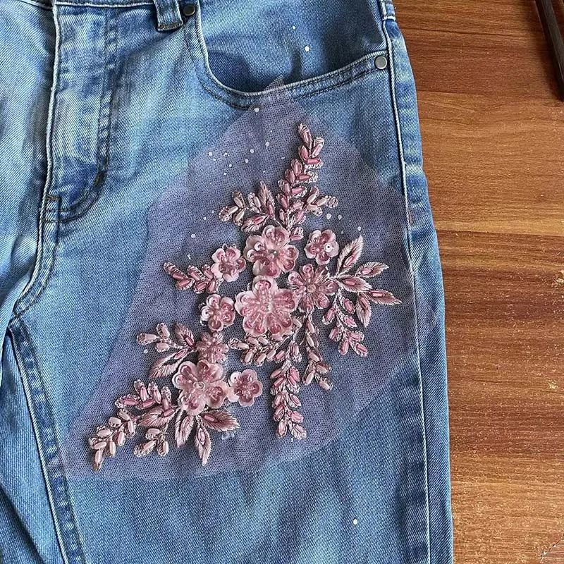 Corpiño de lentejuelas con cuentas, suministros de costura, tela de encaje de flores 3d, bordado, parches para coser para vestidos, boda, 1 par, 21x22CM - imagen 5