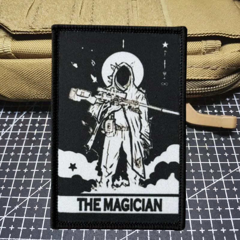 Parche con estampado de cartas de Tarot de francotirador, chaleco táctico, insignia de moral con gancho y bucle, pegatinas decorativas para mochila, parches para brazalete para ropa - imagen 3