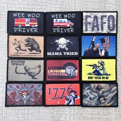 Parches de insignia de moral WEE WOO DRIVER FAFO, mochila táctica, pegatina de calavera rosa con gancho y bucle impreso