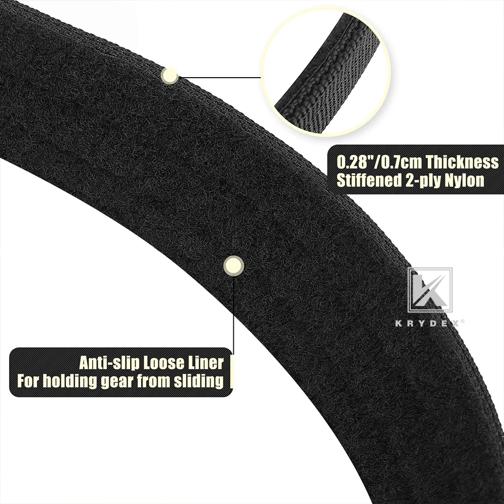 KRYDEX-Cinturón táctico de nailon de 2 capas para hombre, cinturón de tiro con hebilla en T de 1,5 pulgadas, equipo de caza Airsoft, cinturón negro - imagen 2