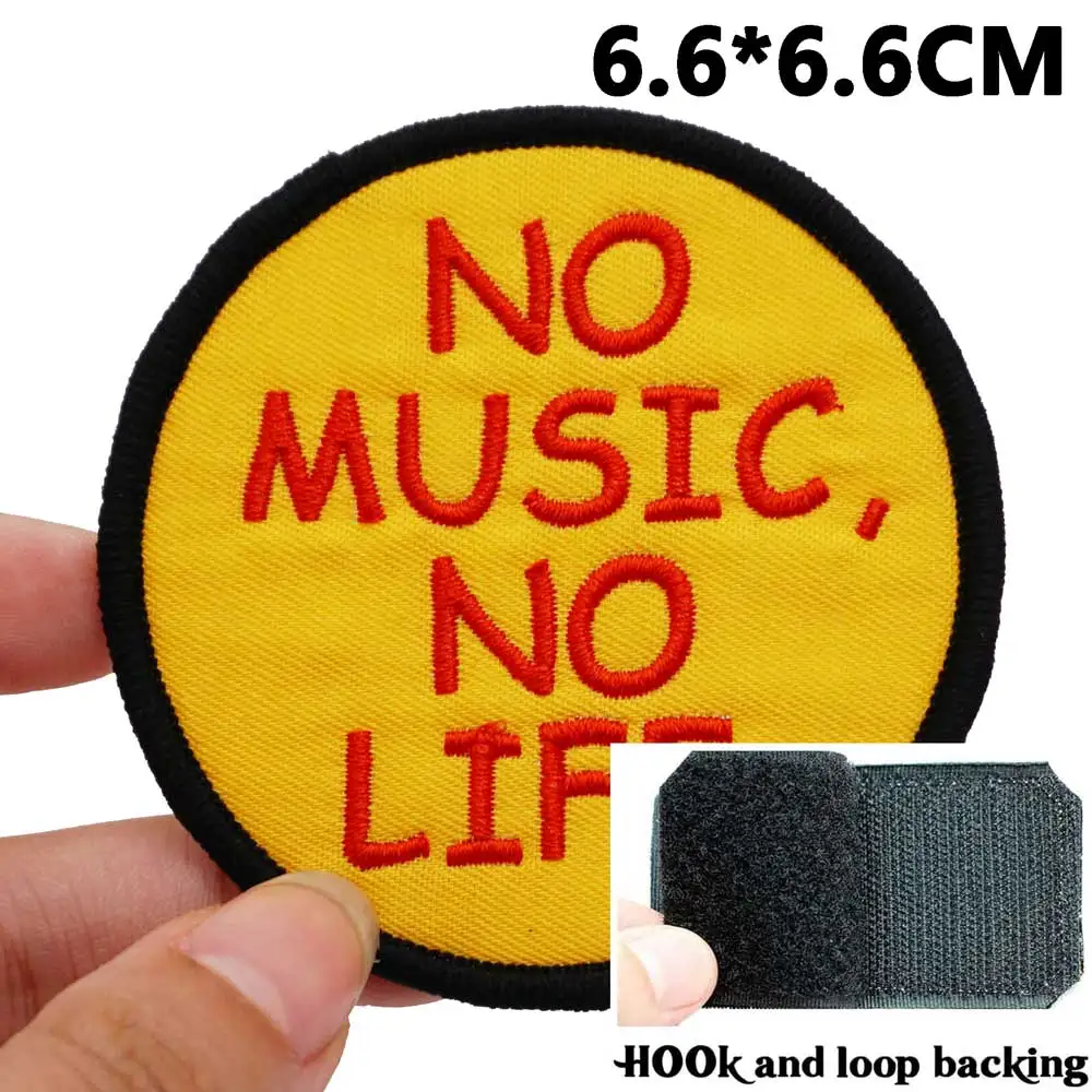 No hay música, sin vida, parches bordados, apliques, etiqueta de costura, banda de motorista punk, insignias de ropa de Rock con respaldo de gancho o coser - imagen 2