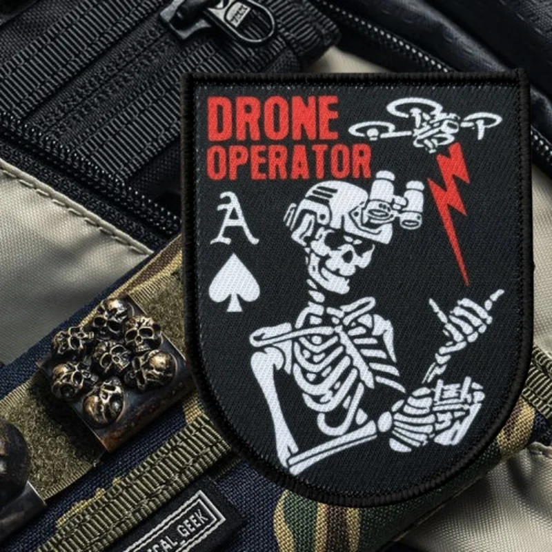 Parche con estampado de calavera para operador de Dron, chaleco táctico, sombreros con gancho y bucle, insignia de moral, pegatinas para mochila, parches para brazalete para ropa - imagen 5