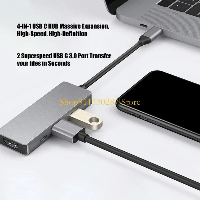 Adaptador ampliable 4 J1HC USB C en 1 puerto carga rápida 4K HDTV tipo C 2xUSB3.0 - imagen 4