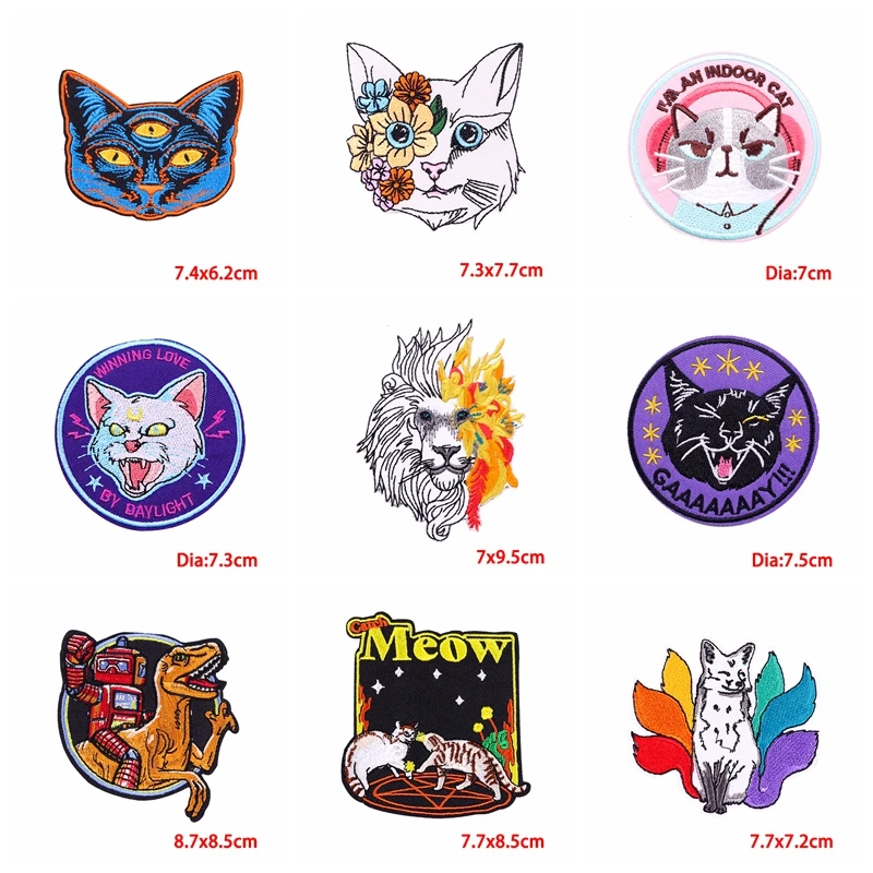 Parches bordados de gato, zorro y dinosaurio para ropa, parche de animales de dibujos animados, parches para planchar para ropa, apliques bordados para coser DIY - imagen 4