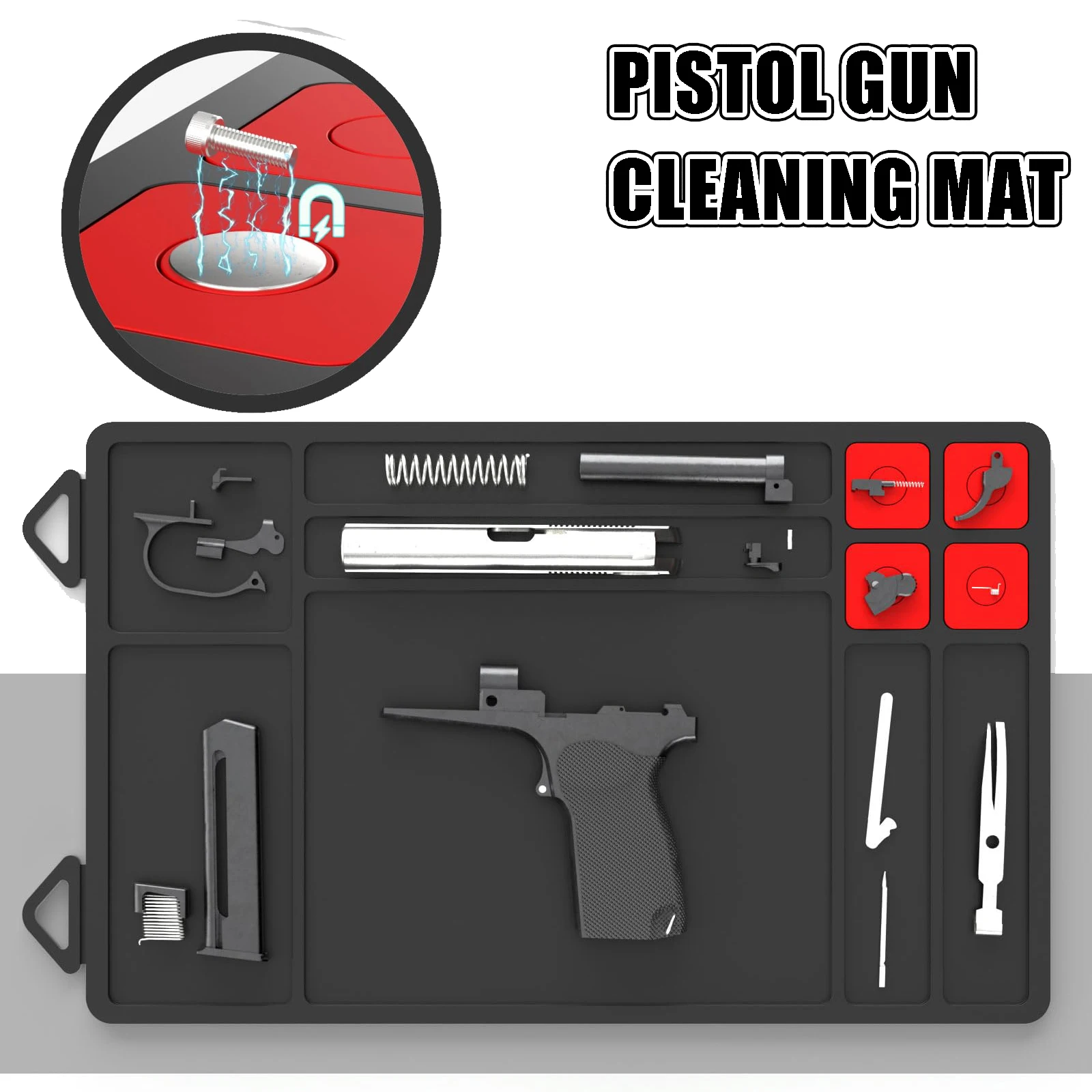 Estera de limpieza para pistola, almohadilla gruesa para limpieza de pistola con organizador magnético, bandeja de piezas, estera de pistola revólver de goma antideslizante