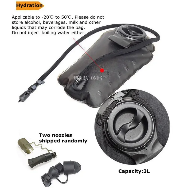Mochila de vejiga de agua para exteriores, bolsa de agua de hidratación de 3L para entrenamiento de combate táctico, caza, senderismo, montañismo - imagen 3