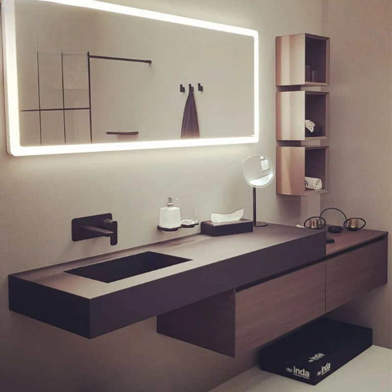 Lavabo integrado de placa de roca americana-francesa, combinación de gabinete de baño de lujo moderno, traje de baño, soporte de baño, cara, mano, piscina - imagen 3