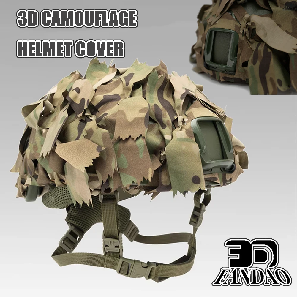 Cubierta de casco táctico de camuflaje 3D, cascos tácticos para exteriores, tela Universal para casco rápido MH PJ BJ, equipo de Paintball