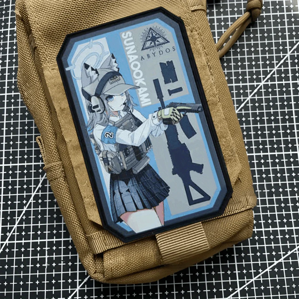 Parche táctico de archivo azul, insignia de moral de chica de pistola militar, brazalete Shiroko, parches de gancho y bucle impresos, pegatinas para ropa y mochila - imagen 4