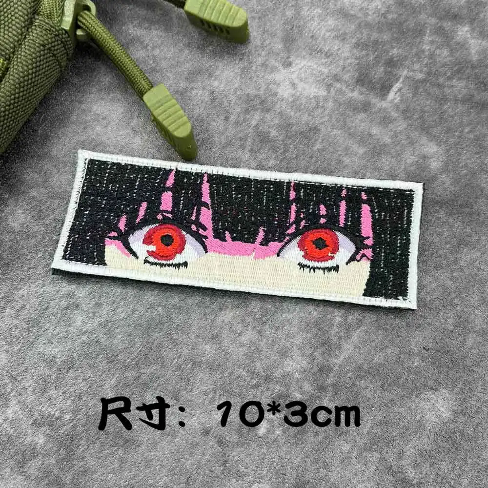 Parches de Ojos de media cara de Anime para niñas, bordado de pelo rojo, brazalete táctico de moral, insignias en mochila, pegatinas de gancho y bucle - imagen 5