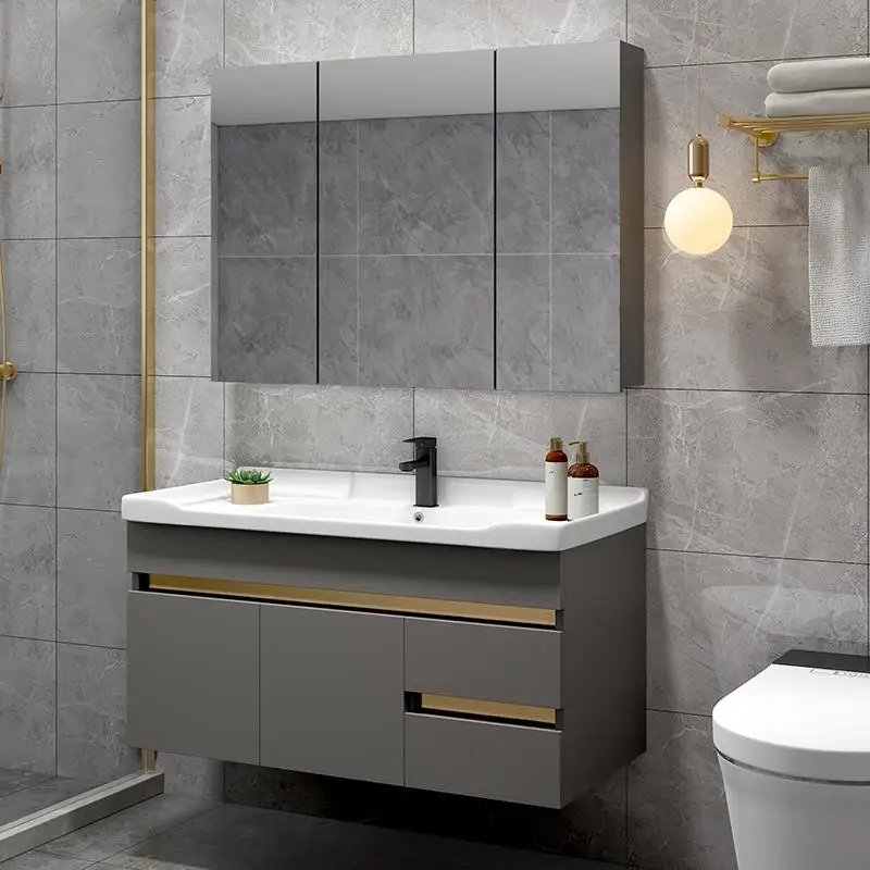 Combinación de mueble de baño de madera maciza de lujo ligero, lavabo de baño de unidad pequeña moderna y minimalista, lavado - imagen 4
