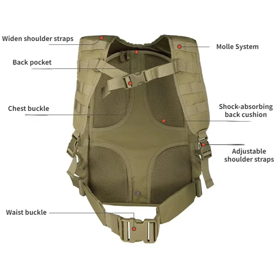 Mochila táctica YAKEDA de 40L, mochila de viaje para acampar, mochilas para exteriores, senderismo, pesca, entrenamiento, bolso de hombro, bolso de montañero - imagen 5