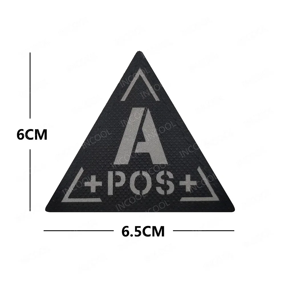 Parche de sangre reflectante tipo A, B, AB O POS, bordado negativo, insignias tácticas decorativas que brillan en la oscuridad para ropa - imagen 5