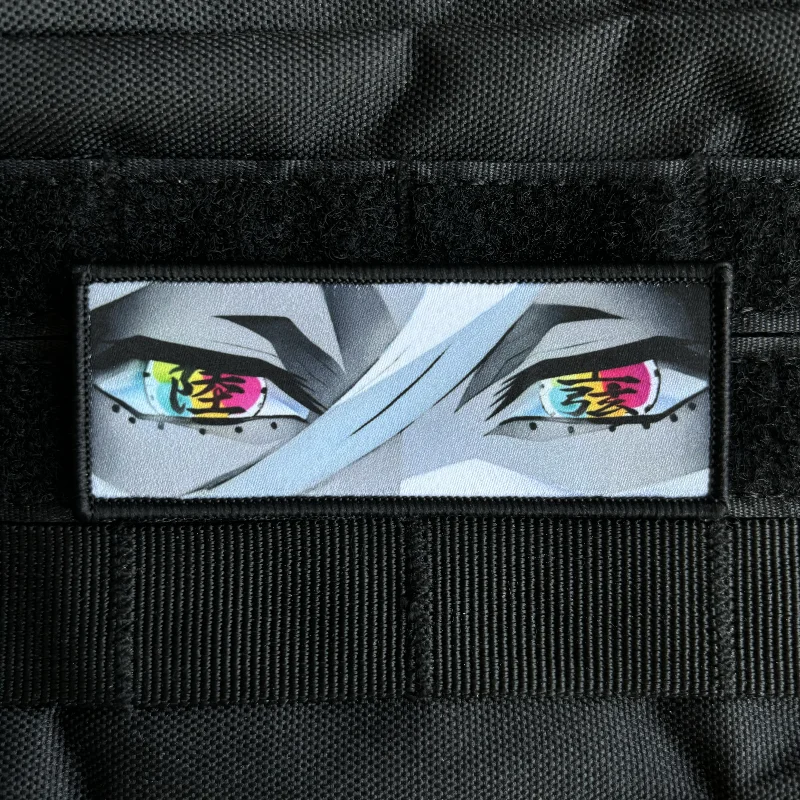 Insignia de moral de ojos de Douma, parche de personaje de Anime Kimetsu No Yaiba, mochila táctica con estampado de gancho y bucle, pegatina Demon Slayer - imagen 2