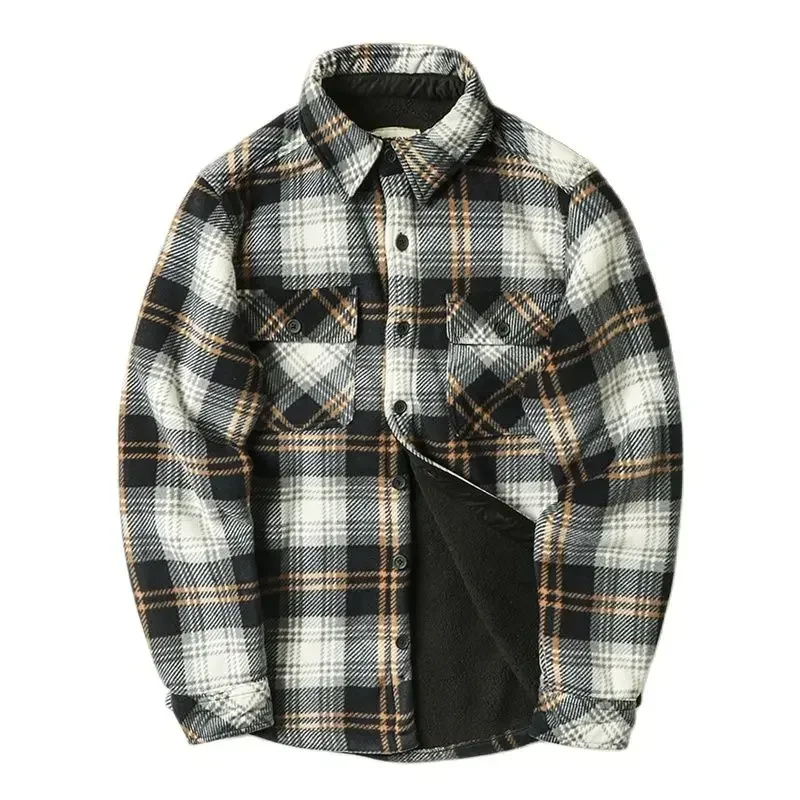 Camisas de lana cálidas para hombre, chaquetas de manga larga, camisa de franela a cuadros de lana, abrigos informales térmicos para exteriores, camisas para senderismo y pesca, invierno