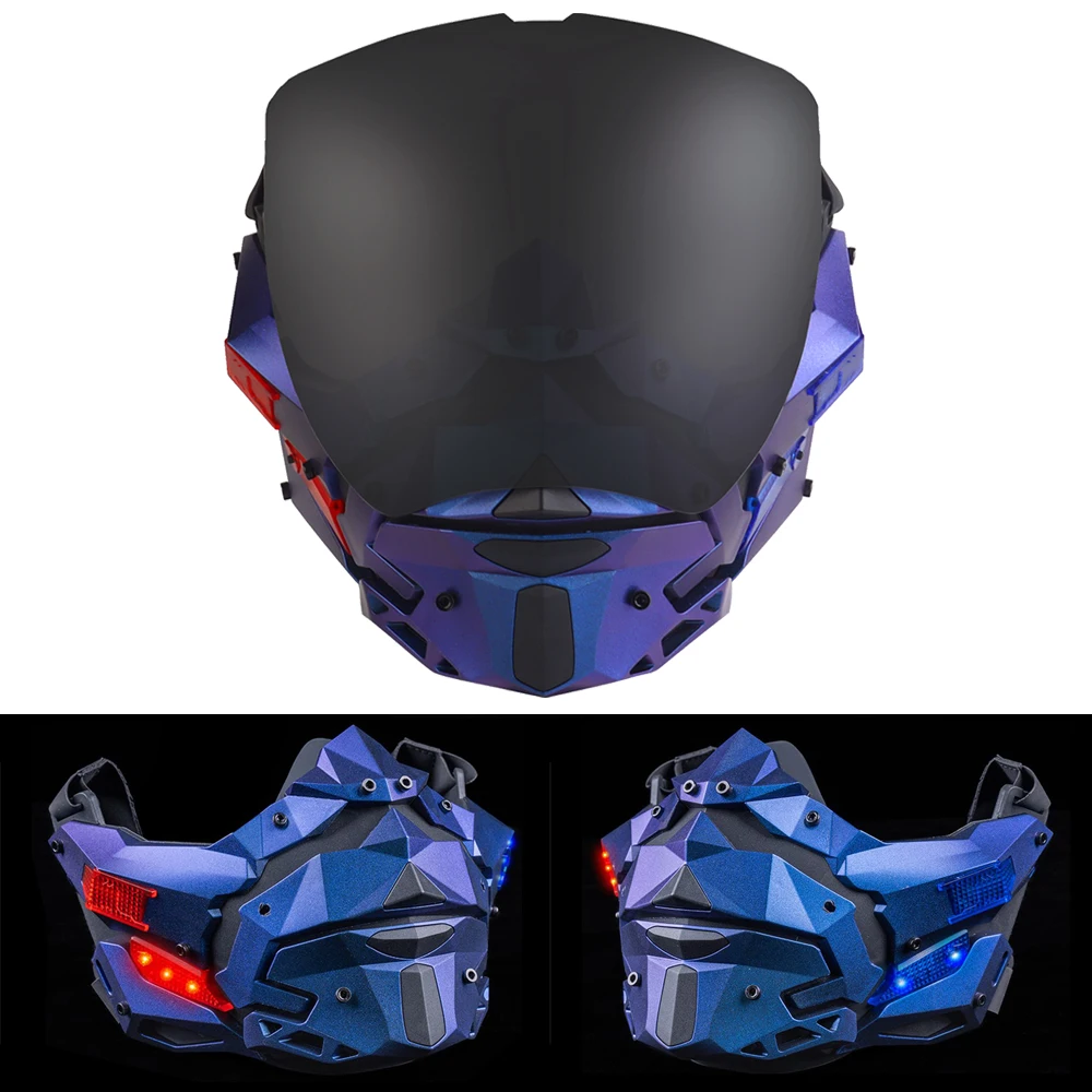 Cyberpunk Gundam estilo Airsoft Paintball máscara protectora media/a cara completa Cosplay fiesta Prop regalos máscara con luz nocturna intermitente - imagen 2