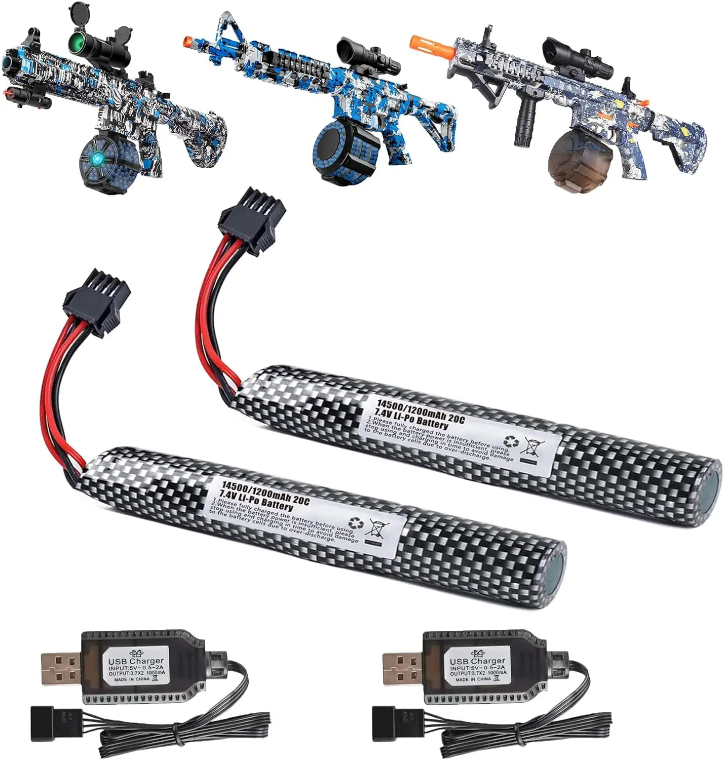 Batería recargable de iones de litio de 7,4 V y 1200mAh con conector de SM-4P y cargador USB para juguetes de Gel Blaster M416 M4A1 RC - imagen 4