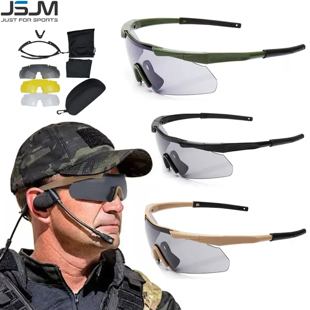 Gafas tácticas JSJM, gafas de tiro a prueba de viento y polvo, juego de 3 lentes, gafas seguras para montañismo y motocicleta - imagen 3