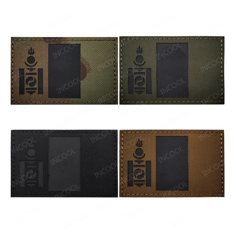 Parches reflectantes IR de bandera de Mongolia, banderas nacionales de goma de PVC, insignias tácticas de brazalete bordado mongol para ropa de mochila