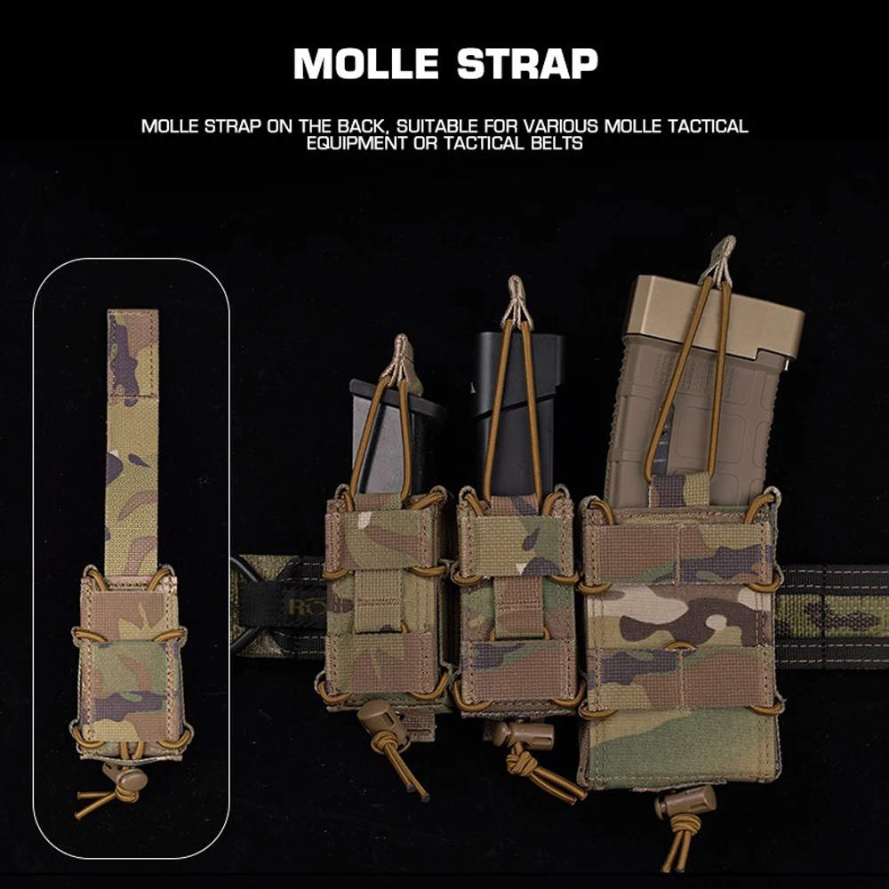 Bolsa táctica para revista de una sola pistola, fijación de cordón elástico Molle para caza al aire libre, Airsoft, soporte magnético de 9mm, equipo para linterna - imagen 4