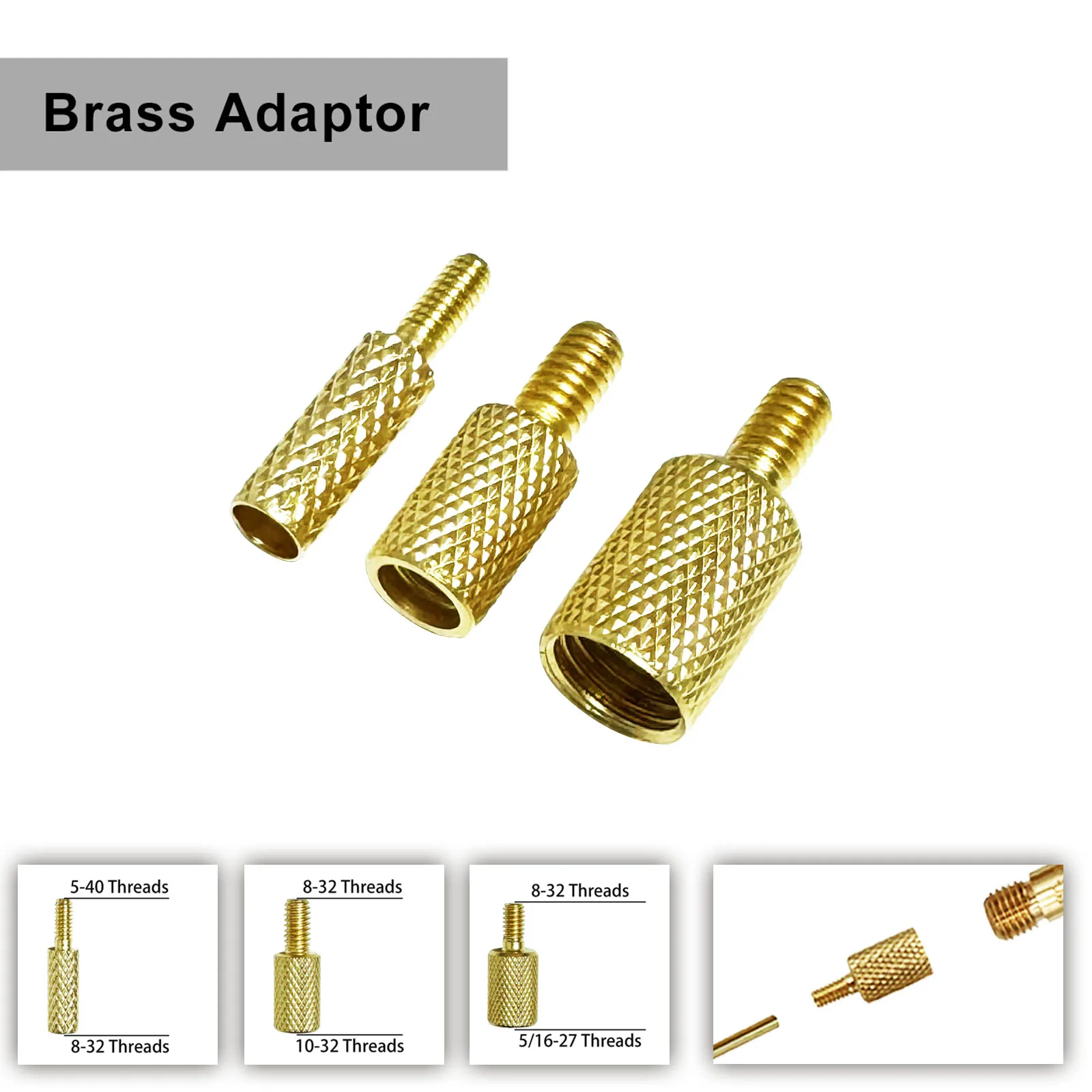 Adaptadores de ajuste de varilla de limpieza de pistola, adaptador de latón macizo, rosca macho 5-40 hembra 8-32 5/16-27 10-32, 1 Uds.