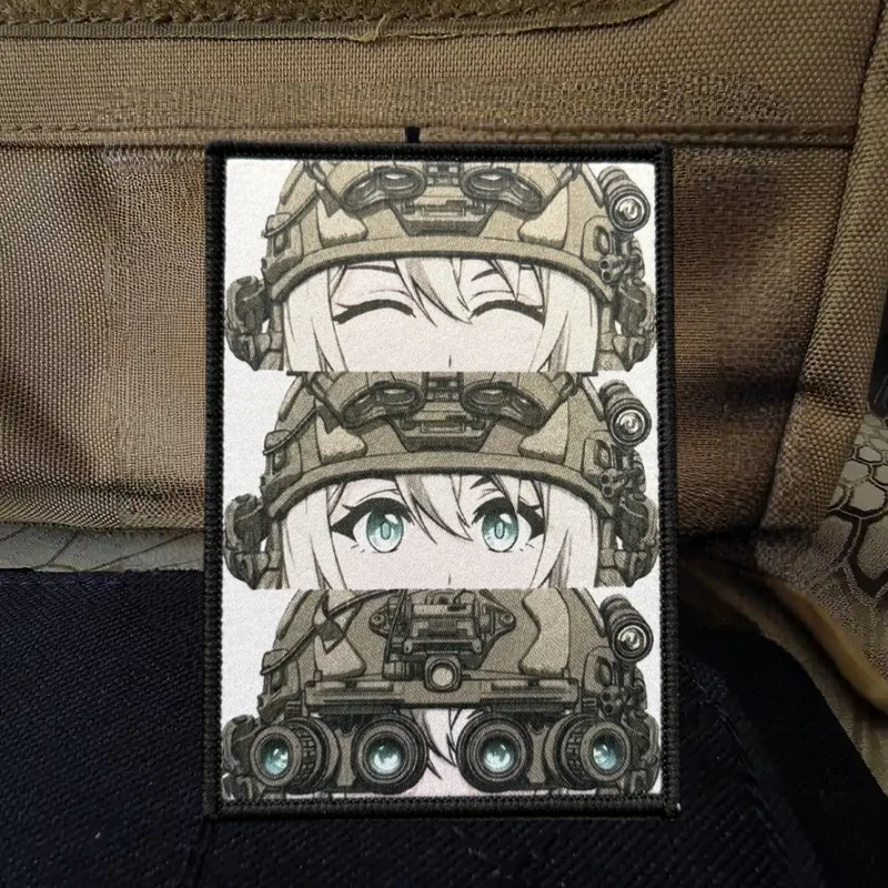Parche con estampado de ojos de Chica de Anime, chaleco táctico, insignia de moral con gancho y bucle, pegatinas decorativas para mochila, parches para brazalete para ropa - imagen 2