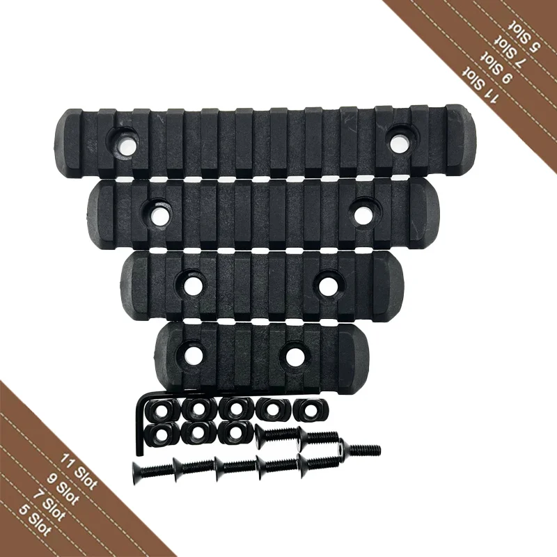 1 Juego de riel Picatinny con ranuras individuales 5/7/9/11 para sistema mlok, 8 tuercas en T, tornillos y llave Allen, para accesorios de pistola de juguete de caza
