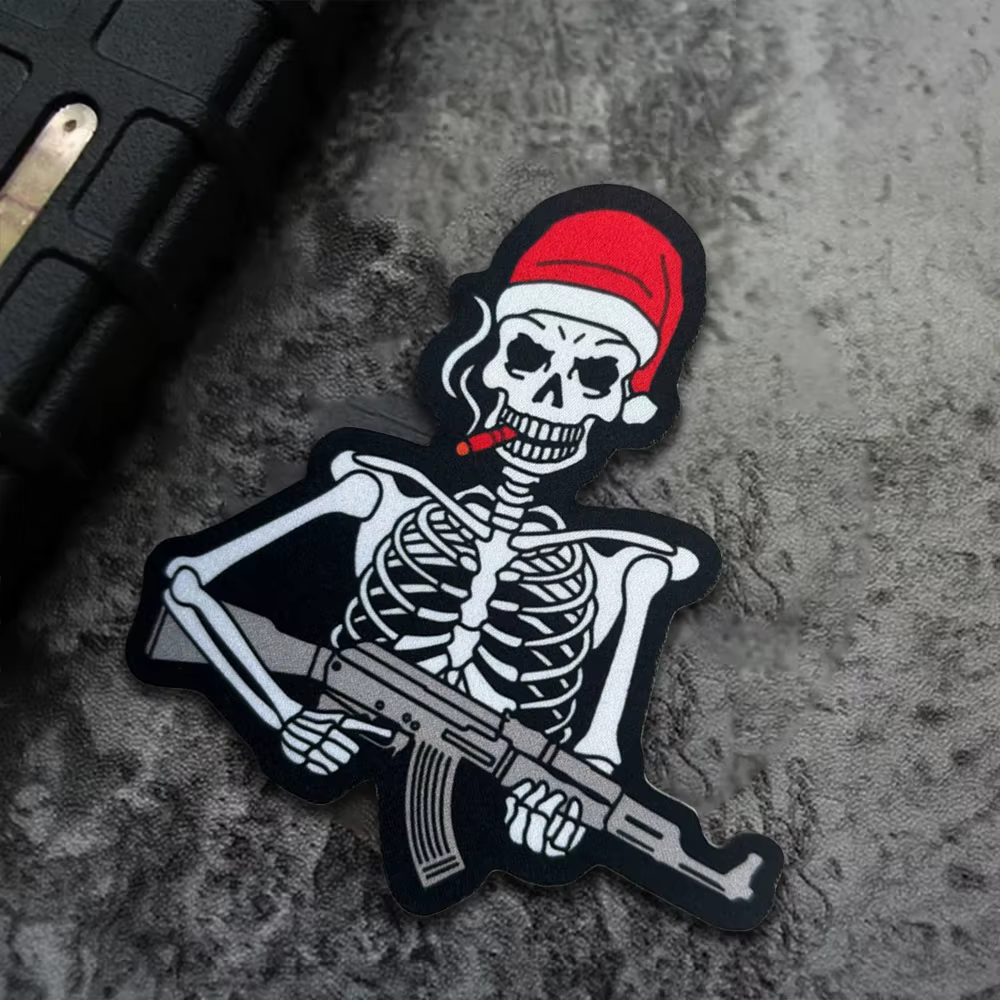 Parche táctico bordado calavera navideña – Velcro militar mochila