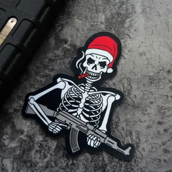 Parche táctico bordado calavera navideña – Velcro militar mochila