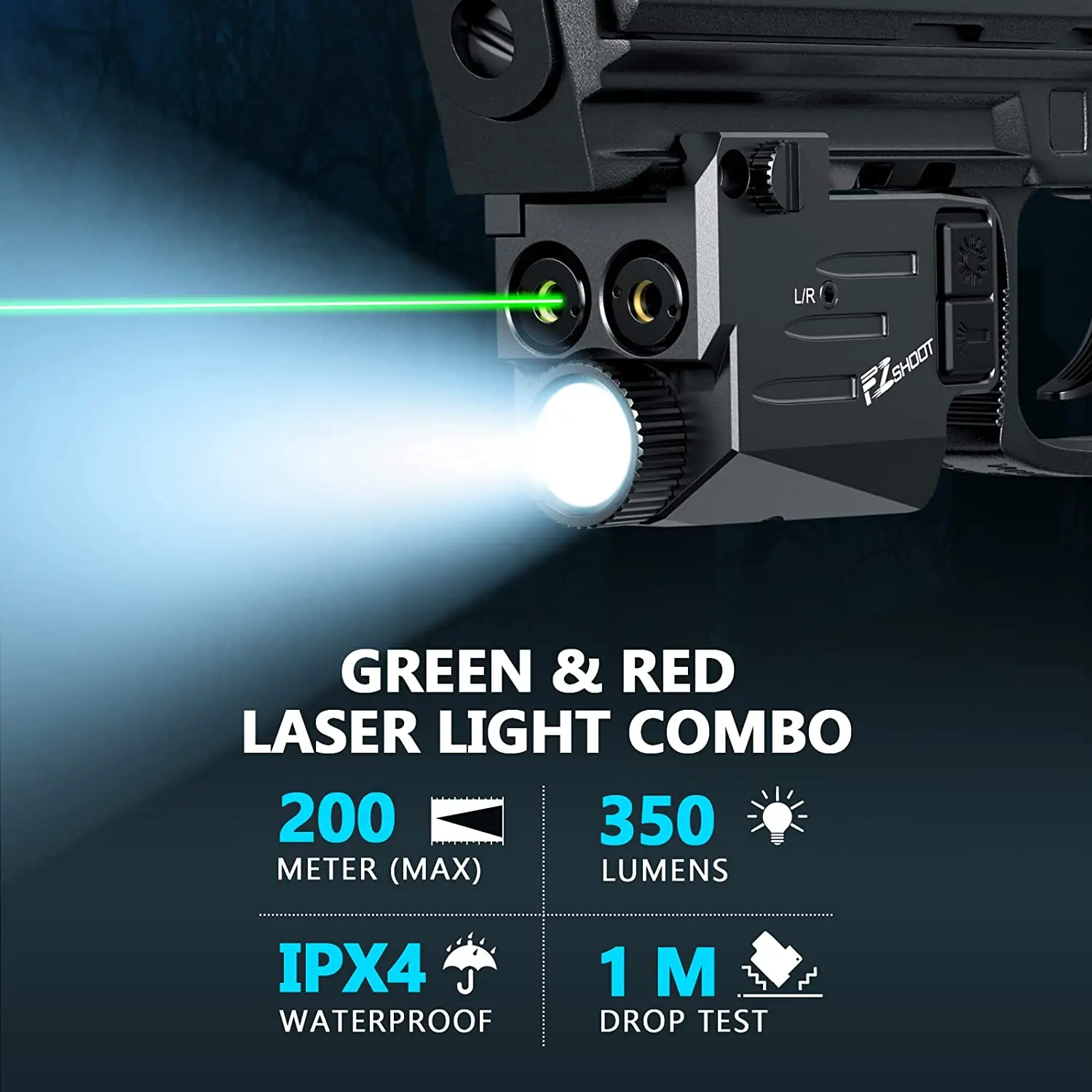 Luz de pistola de arma táctica, Combo de Vista láser rojo y verde, linterna LED recargable por USB, luz de pistola para riel de 20mm - imagen 4