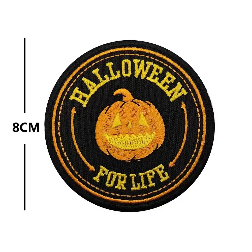 Brazalete de moral impreso de Halloween, parche de gancho y bucle de decoración de disfraz personalizado con calavera bordada de noche de calabaza - imagen 5