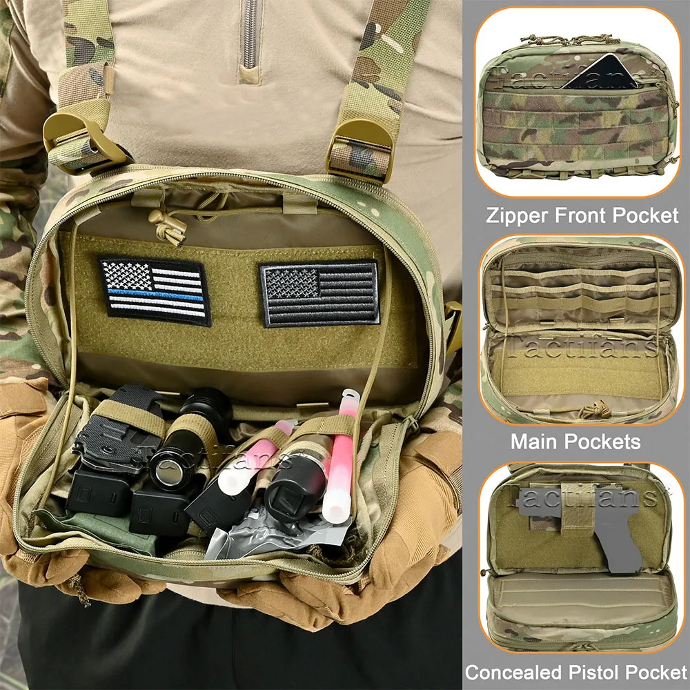 Bolsa de pecho para hombre Molle EDC, chaleco táctico con funda de pistola oculta, bolsa de aparejo de pecho de utilidad para correr y cazar - imagen 3